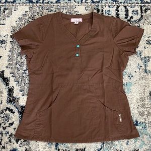 💰3 items for $25 🏷 Koi by Kathy Peterson Justine Brown Scrub Top sz Medium